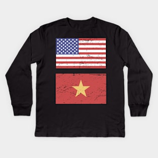 United States Flag & Vietnam Flag Kids Long Sleeve T-Shirt